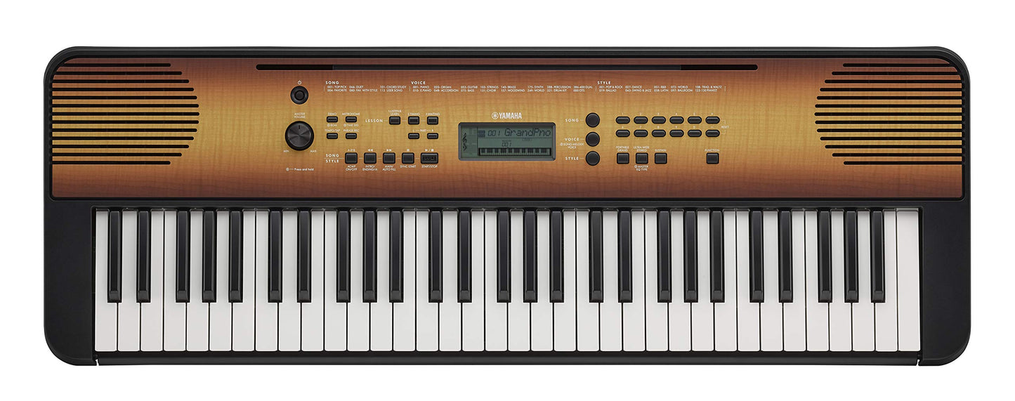 Yamaha PSRE360 61-Key Touch Sensitive Portable Keyboard with Power Supply, Maple Finish