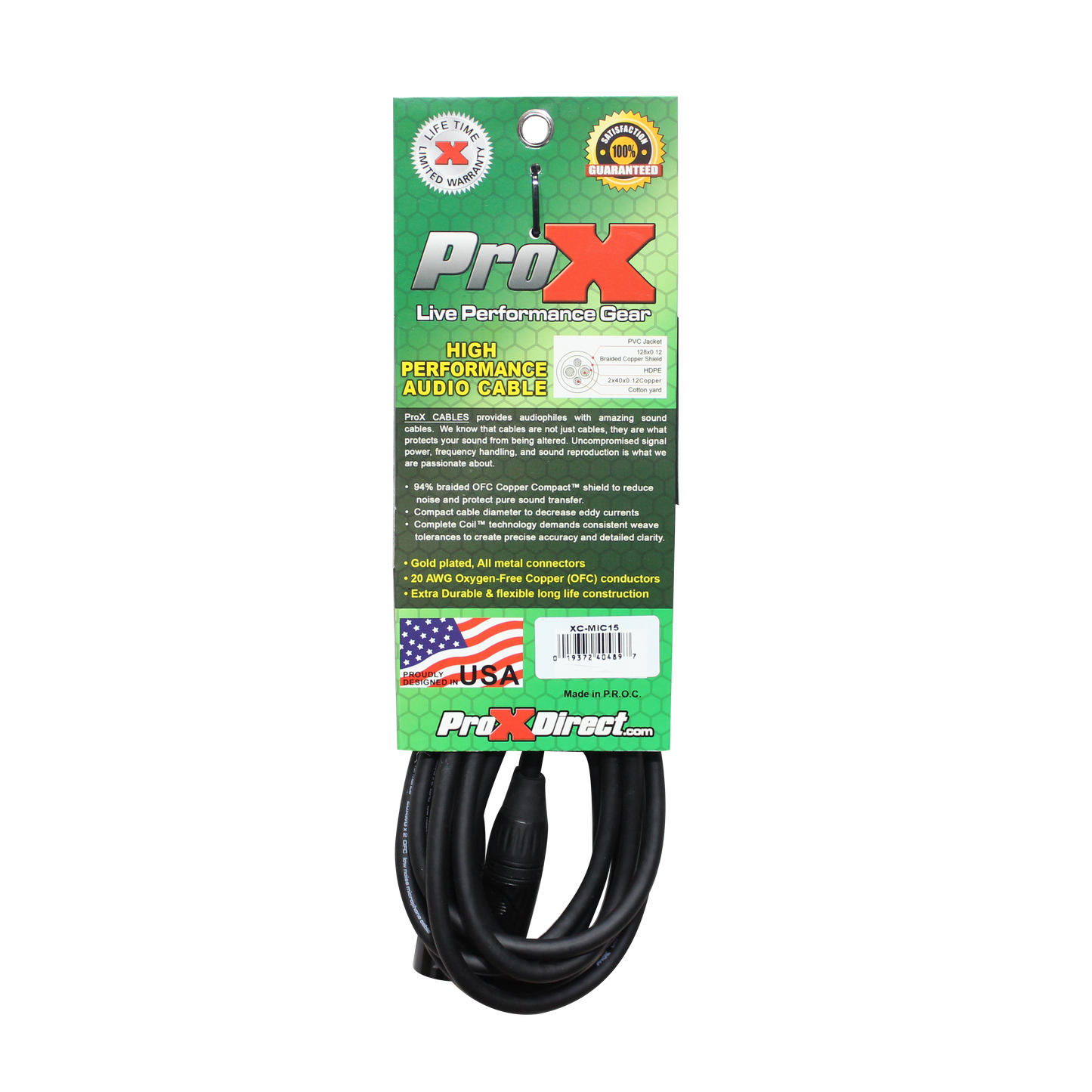 ProX XC-MIC15 - 15ft Balanced 3-Pin XLR Female to 3-Pin XLR Male Microphone Cable